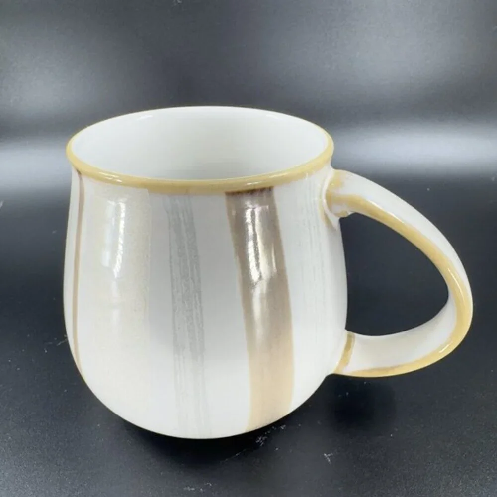 Denby Truffle Layers Stoneware Mug Cup Brown Stripes Porcelain England Set Of 2‎